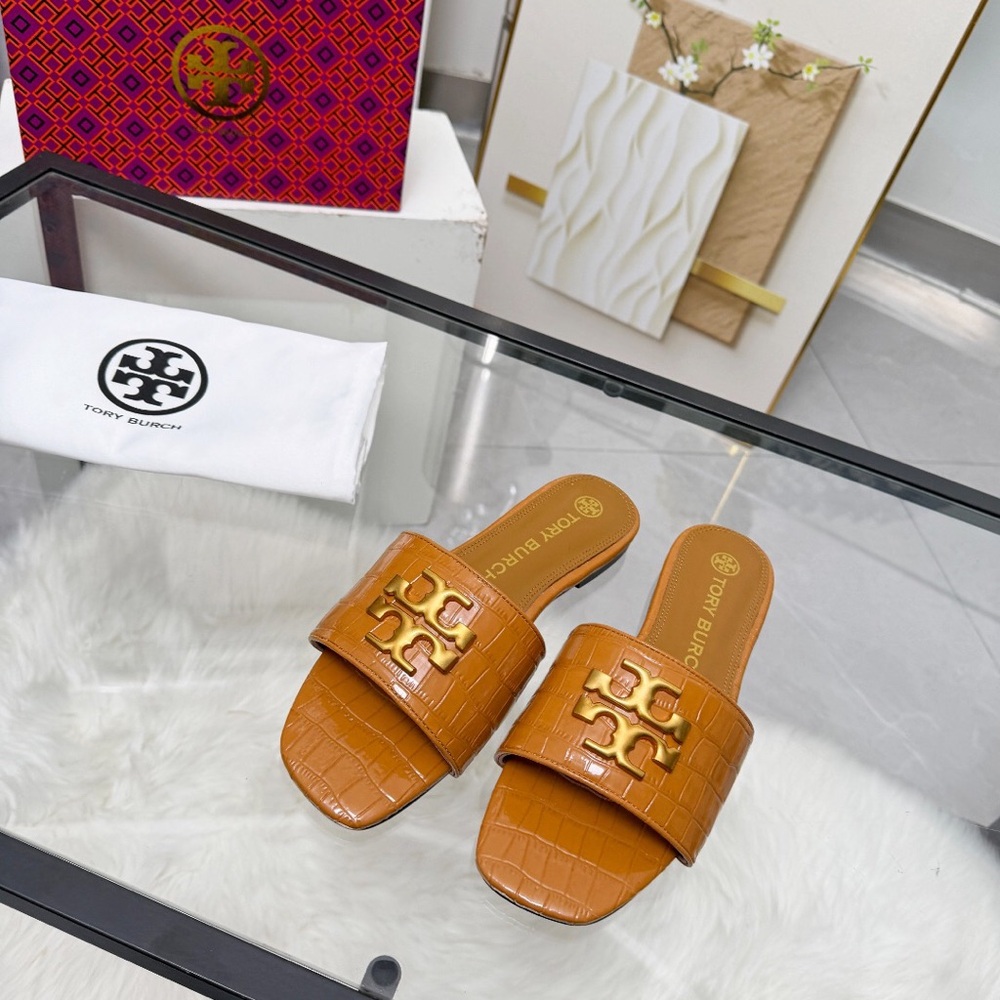 Tory Burch Eleanor Croc-Embossed Slide Sandals